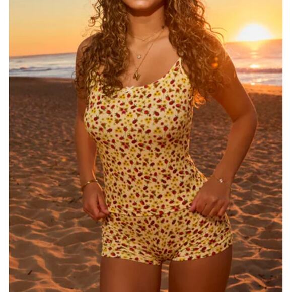 Sunny De Cami Top Summer Snooze Size S Yellow Red - Picture 4 of 4